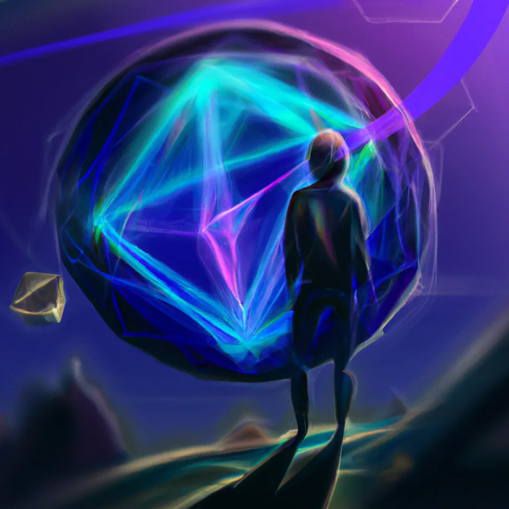 um vulto silhuetado observa uma esfera luminosa e complexa, representando a leitura energética de um objeto pela psicometria mediúnica