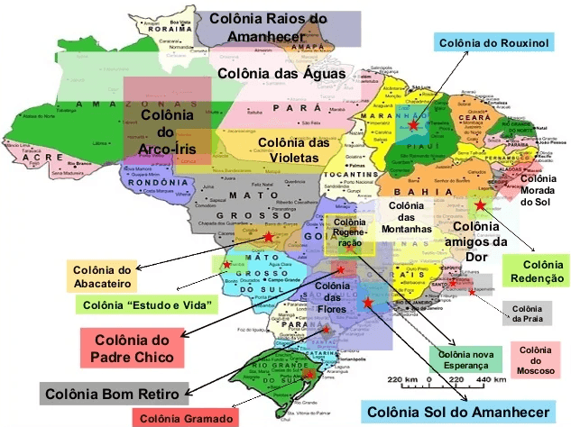 mapa de colonias espirituais no brasil
